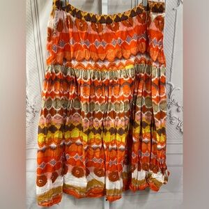 Ashley Stewart Orange Multicolor Drop Waist Boho Festival Cotton 14/16 Skirt